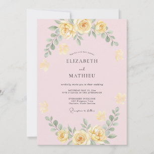 Invitation Couronne de fleurs mariage jaune pastel en fleurs