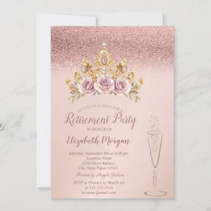 Invitation Couronne de fleurs pailletée or rose en verre pour