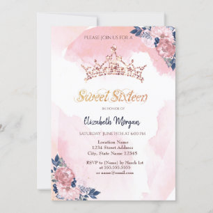 Invitation Couronne de fleurs pailletées or rose chic pour Sw