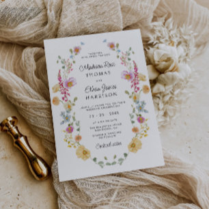Invitation Couronne de fleurs Pastel Bloom pour mariage