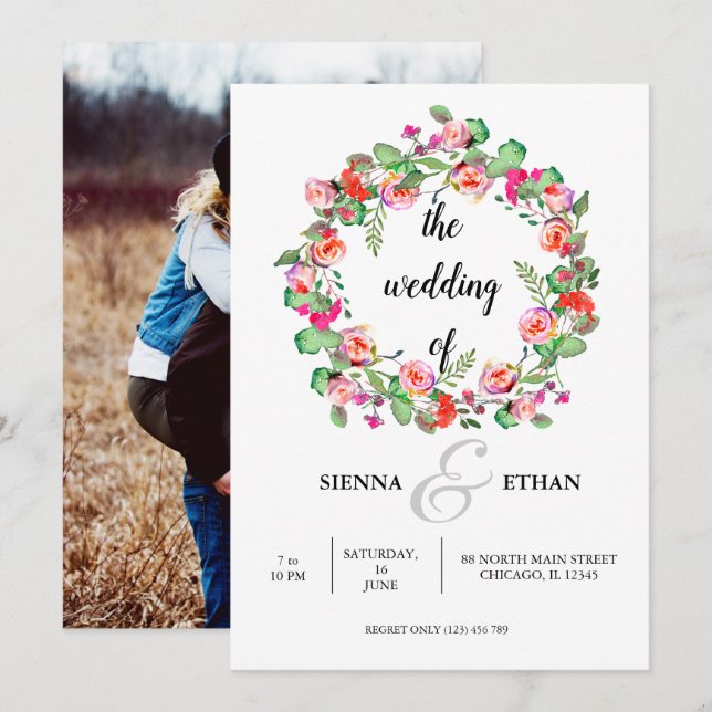 Invitation Couronne de fleurs pour toutes occasions (Devant / Derrière)