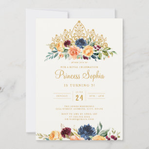 Invitation Couronne de fleurs Princesse Navy Bourgogne Annive