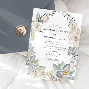 Invitation Couronne de fleurs romantique aquarelle blanche po
