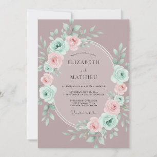 Invitation Couronne de fleurs romantique mauve pour mariage