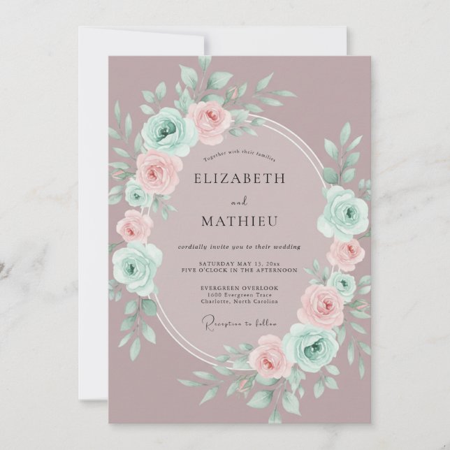 Invitation Couronne de fleurs romantique mauve pour mariage (Devant)