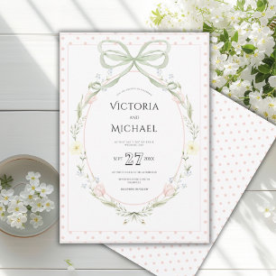 Invitation Couronne de fleurs rose vintage pour mariage