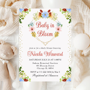 Invitation Couronne de fleurs rouges bleues jaunes Cœur Baby