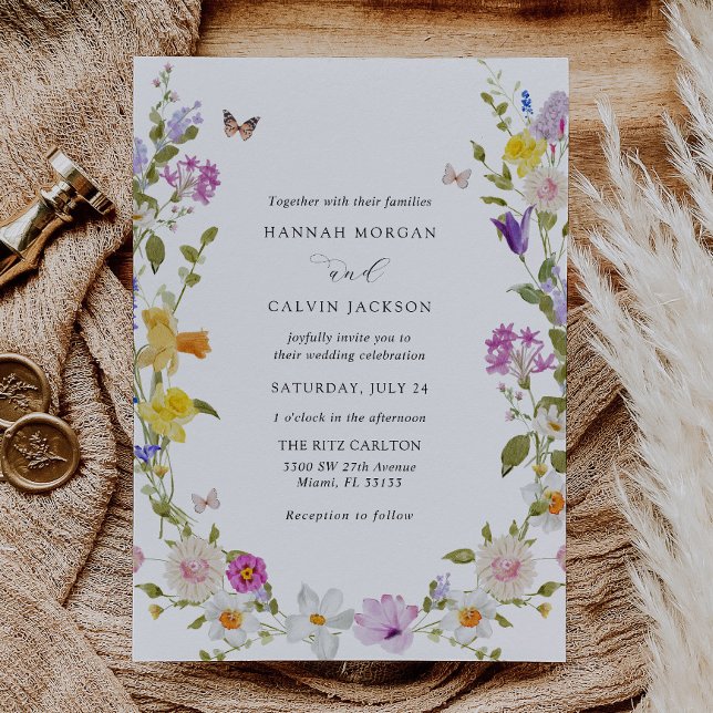 Invitation Couronne de fleurs sauvages Élégant mariage champê (Créateur téléchargé)