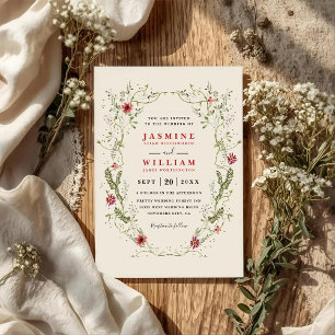 Invitation Couronne de fleurs sauvages Fleurs rouges Code QR