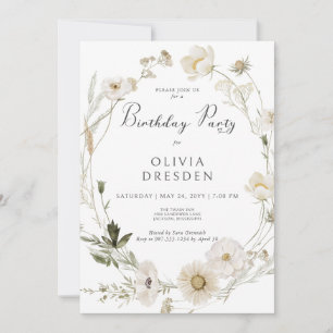 Invitation Couronne de fleurs sauvages ivoire rustique pour f