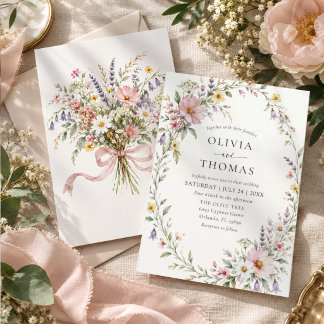 Invitation Couronne de fleurs sauvages pastel chic aquarelle