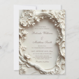 Invitation Couronne de fleurs sculptées blanches Mariage