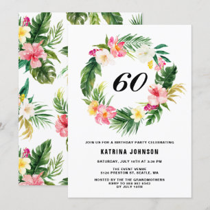 Invitation Couronne de fleurs tropicales aquarelle Fête d'ann