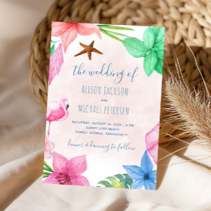Invitation Couronne de fleurs tropicales hawaïennes de mariag