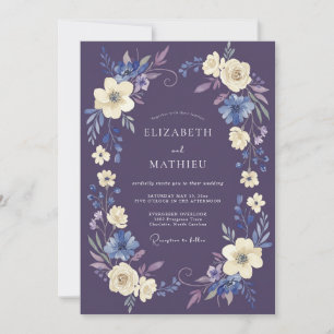 Invitation Couronne de fleurs violettes pour mariage