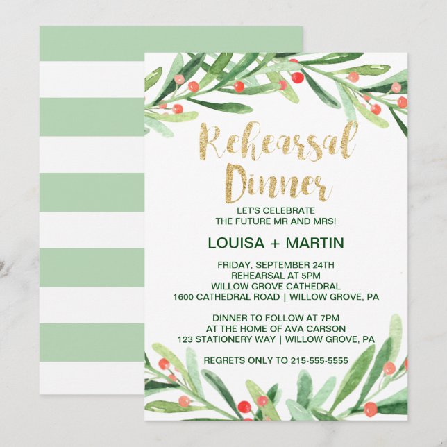 Invitation Couronne de houx de Noël Répétition générale Dîner (Devant / Derrière)