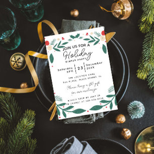 Invitation Couronne de houx pour le dîner de fête de Noël, fe