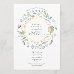 Invitation Couronne de laurier aquarelle or fête de fiançaill