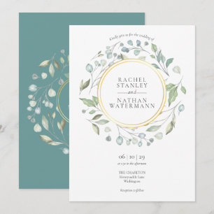 Invitation Couronne de laurier de verdure géométrique dorée p
