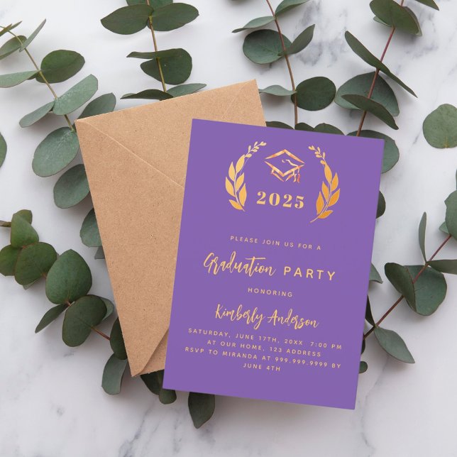 Invitation Couronne de laurier d'or violet 2025 Graduation Pa (Créateur téléchargé)