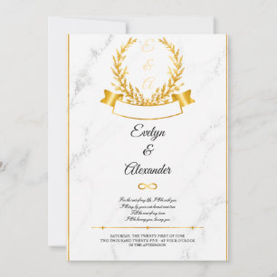 Invitation Couronne de laurier en or luxueux Mariage en marbr
