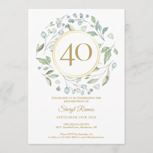 Invitation Couronne de laurier en or Monogramme 40e anniversa