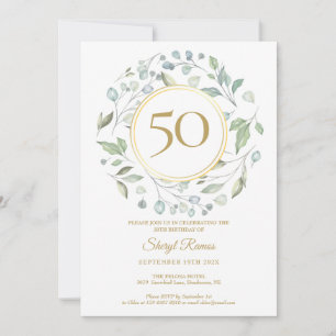 Invitation Couronne de laurier en or Monogramme 50e anniversa