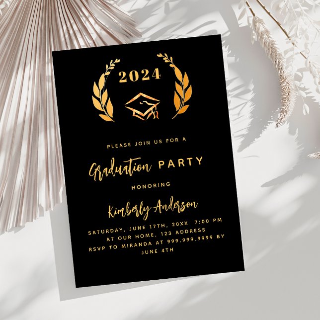 Invitation Couronne de laurier noir 2025 Graduation Party (Créateur téléchargé)