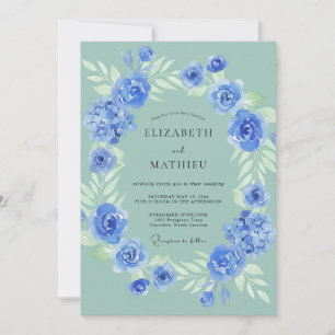 Invitation Couronne de mariage à la menthe et au bleuet