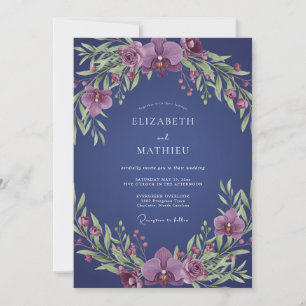Invitation Couronne de mariage à l'orchidée indigo