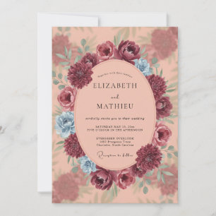 Invitation Couronne de mariage abricot bordeaux