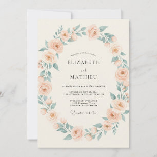 Invitation Couronne de mariage Abricot Celadon