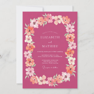 Invitation Couronne de mariage abricot magenta