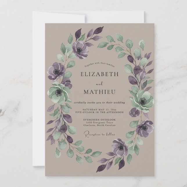 Invitation Couronne de mariage Améthyste Taupe (Devant)