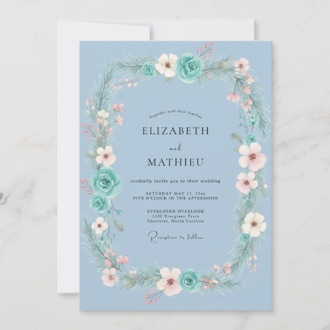 Invitation Couronne de mariage Aqua Blush (Devant)