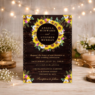 Invitation Couronne de mariage aquarelle tournesols rustiques