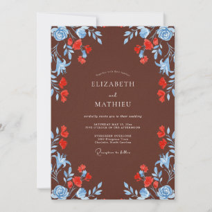 Invitation Couronne de mariage au bleuet et espresso