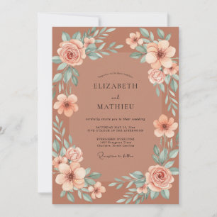Invitation Couronne de mariage aux fleurs de terre cuite