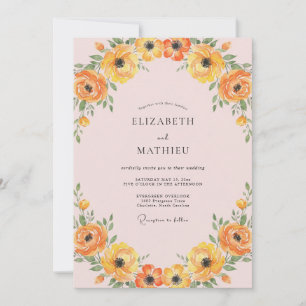 Invitation Couronne de mariage aux renoncules abricot