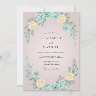 Invitation Couronne de mariage Blush Aqua