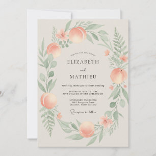 Invitation Couronne de mariage Blush Peach Celadon