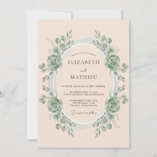 Invitation Couronne de mariage Blush Seafoam