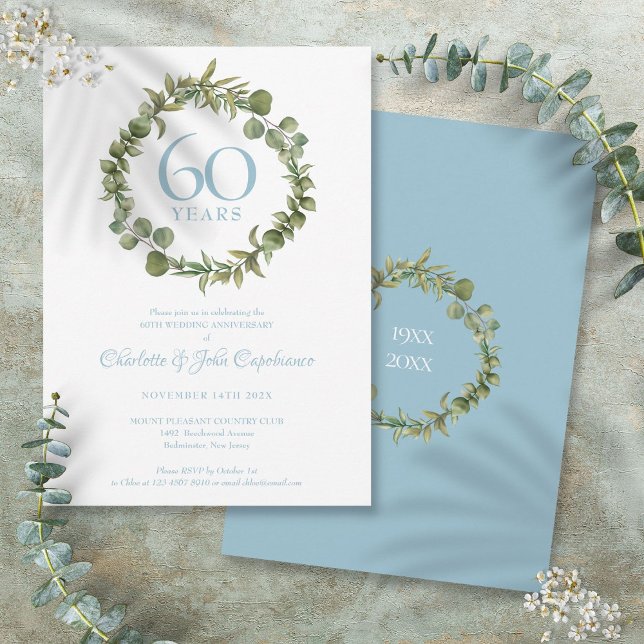 Invitation Couronne de mariage boisée pour le 60e anniversair (60th Diamond Wedding Anniversary Woodland Garland Invitation)
