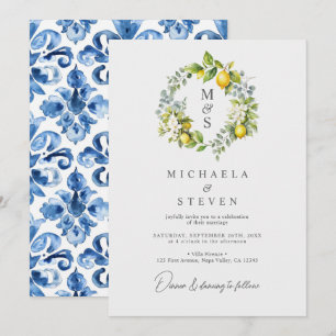 Invitation Couronne de mariage botanique au citron aquarelle