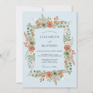 Invitation Couronne de mariage botanique bleu ciel