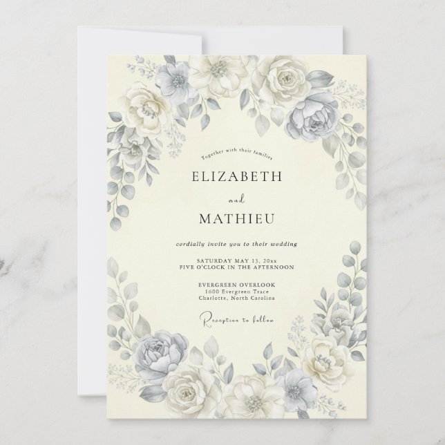 Invitation Couronne de mariage botanique bleu poudre (Devant)