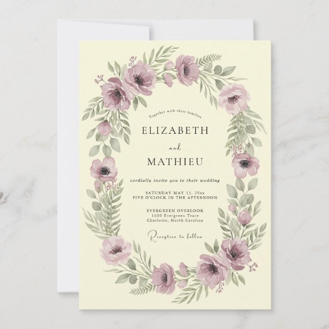 Invitation Couronne de mariage botanique mauve (Devant)