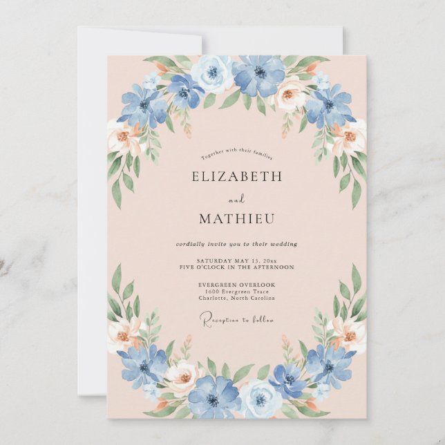 Invitation Couronne de mariage carmin bleuet (Devant)
