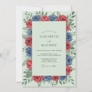Invitation Couronne de mariage carmin cobalt