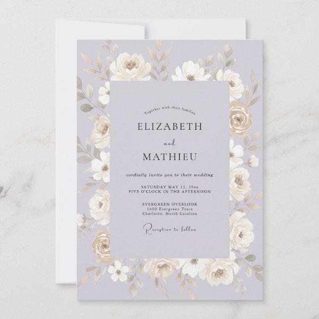 Invitation Couronne de mariage Champagne Lavande (Devant)